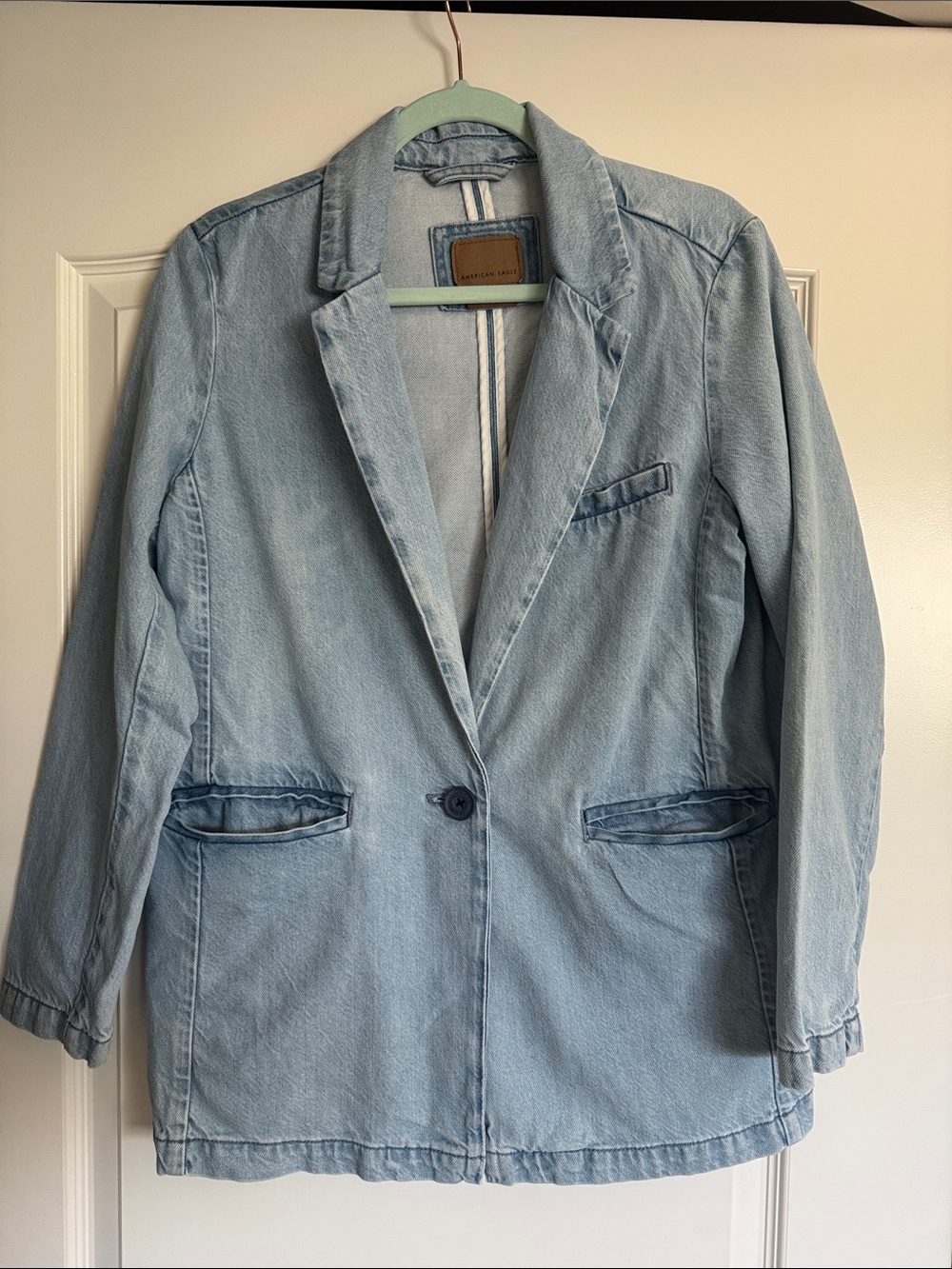 American Eagle Outfitters Light Blue Denim Blazer Jacket Sz M
